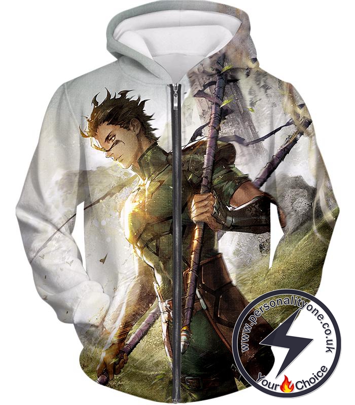 Fate Stay Night Very Cool Lancer Diarmuid Action White Zip Up Hoodie